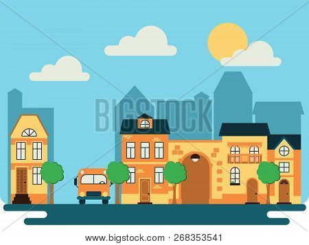 City Street On A Summer Day. Background For The Site.