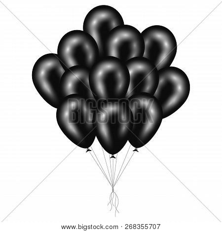 A Bunch Of Shiny Black Balloons Isolated On White Background. Vector Stock Illustration.