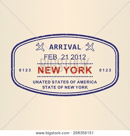 New York Visa Or Arrival Stamp From Passport. New York Travel Stamp. Airport Sign. Vector Illustrati