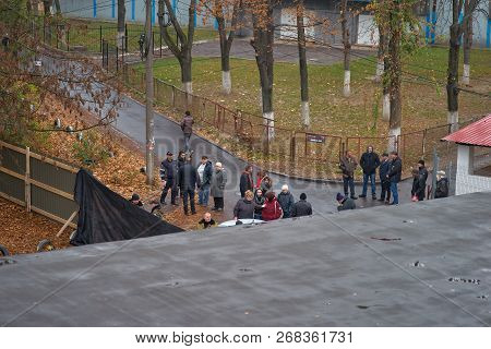Chisinau, Moldova, Novembe 12, 2018, N. Dimo Street 7 2, Private Security Blocked Access To Illegal 