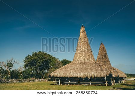 Straw roof hut, traditional Sumba village. Indonesia. The authentic Sumbanese houses 