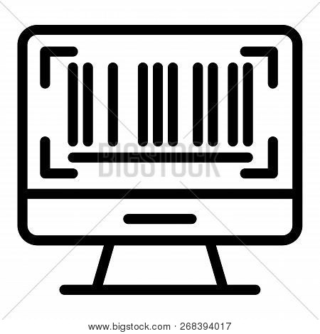 Barcode On Screen Line Icon. Barcode On Computer Monitor Vector Illustration Isolated On White. Code