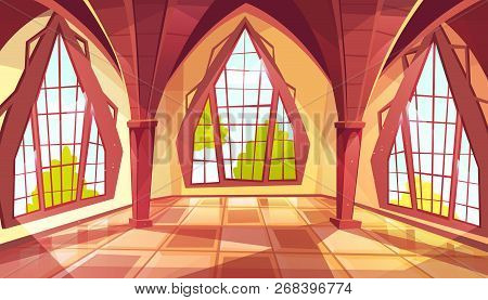 Ballroom With Shaped Windows Illustration Of Royal Gothic Palace Hall Or Royal Chamber With Yellow S
