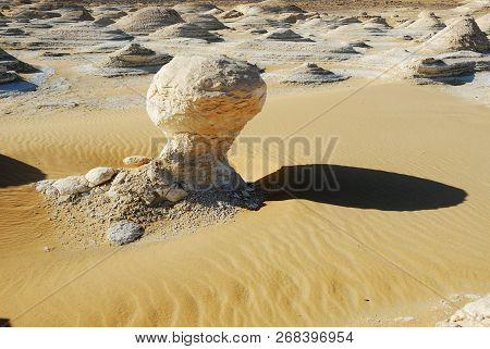 Beautiful Desert Landscape. Western White Desert, Sahara. Egypt. Africa. El- Khiyam. The Tents Valle