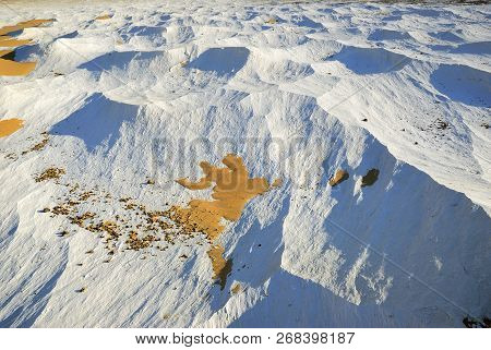 Beautiful Abstract Nature Bockground. Bright Yellow Sand On The White Marl In Western White Desert A