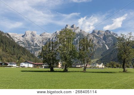 Beautiful Mountain Landscape With Lake Next To Werfenweng In The Salzburger Land