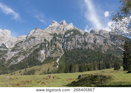 Beautiful Mountain Landscape With Lake Next To Werfenweng In The Salzburger Land