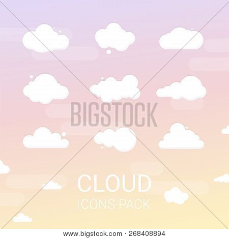 Set Of Cartoon Vector Clouds. Isolated Illustration On Blue Background.