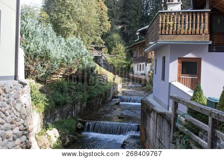 A Stream Of Water In Summer, Next To Werfenweng In Austria