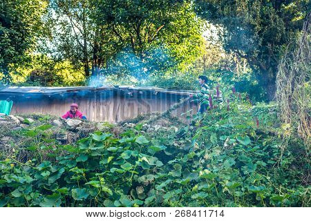 Sankri Range, Uttarakhand, India - October 7, 2018 : Photo Of Working People In Himalayas -