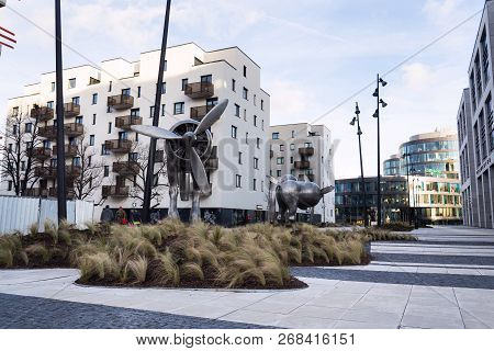 Prague, Czech Republic - January 6 2018: Statues On Public Places At Former Waltrovka Factory Real E