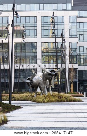 Prague, Czech Republic - January 6 2018: Statues On Public Places At Former Waltrovka Factory Real E