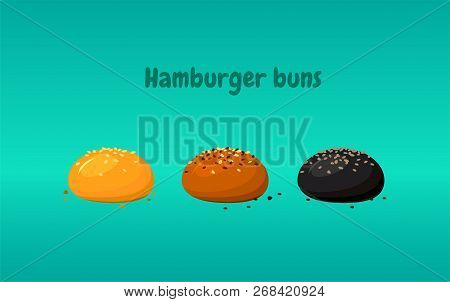 Buns And Rolls Assortment. Black And White Humburger Buns. Bread Icon, Isolated Vector Illustration.