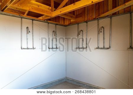 Rows Of Exposed Showers In The Bathrooms At The Manzanar Japanese Internment Camp In Independence Ca
