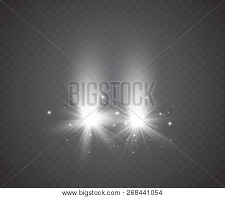 Realistic White Glow Of Round Beams Of Car Headlights,