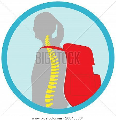 Girl With Backpack Behind Her Back, Backpack Position Concept