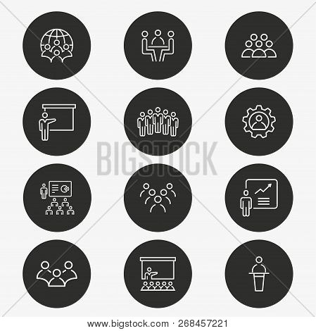 Conference Icon Set. Vector Illustration. Round Button.