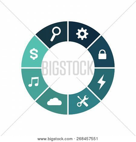 Circle Chart Infographic Template With Arrows And With 8 Options Or Steps And Extra Icons For Presen