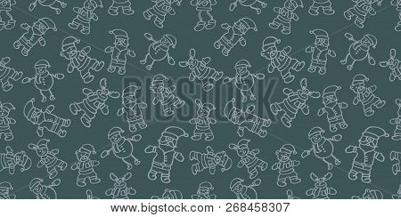 Christmass Bear, Deer Santa, Snowma Nseamless Pattern