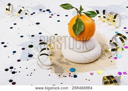 Traditional Japanese Kagami Mochi For New Year Celebration. Sweet Rice Cakes For Luck In New Year