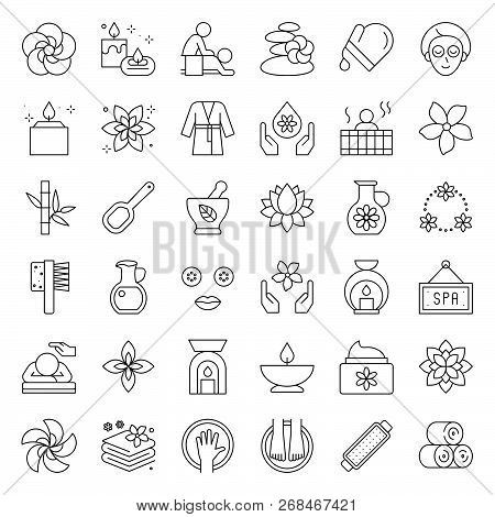 Wellness Spa And Sauna Elements, Thin Line Design Icon, Vector Illustration