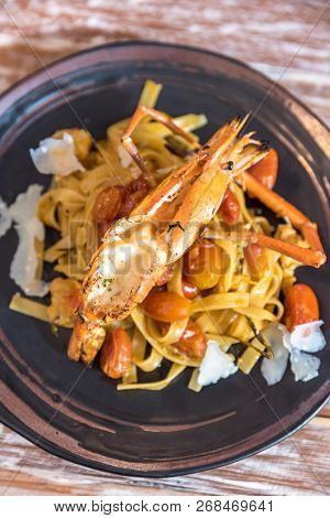 Giant Tiger Prawn Pasta, Italian groumet cuisine