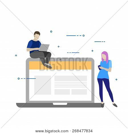 People Use Digital Communications In Their Lives. Man And Woman Are Chating