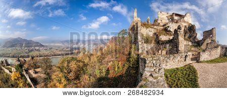 Panorama Of Duernstein Village With Castle During Autumn In Austria