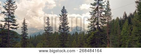 Panoramic View Of The Dolomite Mountains. Mountain Village Cortina Di Ampezzo.