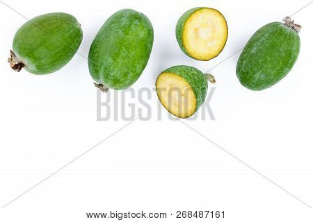 Tropical Fruit Feijoa Acca Sellowiana Isolated On White Background With Copy Space For Your Text. To