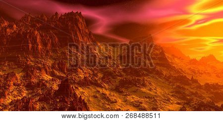 Alien Planet. Rocks And Sky. 3D Rendering