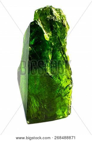 Natural Chrome Diopside Crystal On A White Background