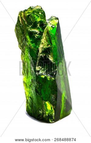 Natural Chrome Diopside Crystal On A White Background
