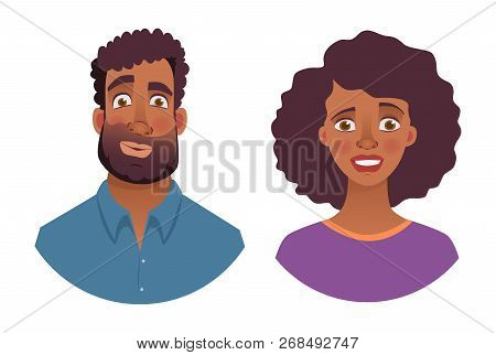 Portrait Of African Man And Woman. Emotions Of African American Woman Face. Facial Expression Men  I