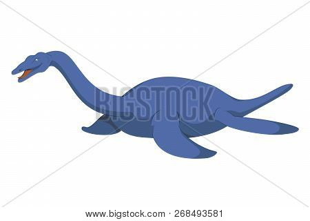 Plesiosaurus Vector Illustration Isolated In White Background. Dinosaurs Collection.