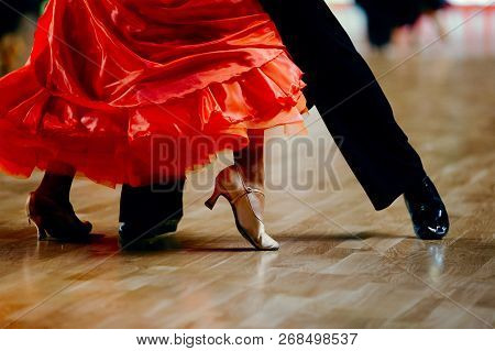 Dance Sports Couple Red Dress Black Suit Tail