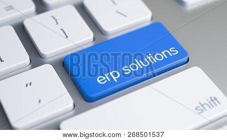Erp Solutions - Inscription On Blue Keyboard Key. 3d.