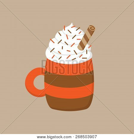 Hot Chocolate Vector Graphic Illustration. Autumn, Winter Seasonal Warm, Hot Cocoa Drink In Mug With