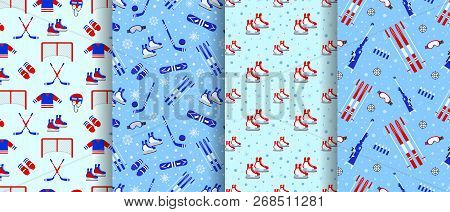 Winter Sports Background. Sporting Equipment Vector Seamless Pattern. Activities Repeated Texture. T