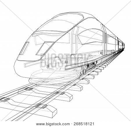 Modern Speed Train Concept. Vector Rendering Of 3d. Wire-frame Style