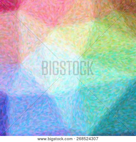 Illustration Of Abstract Blue, Orange And Green Impressionist Pointlilism Square Background