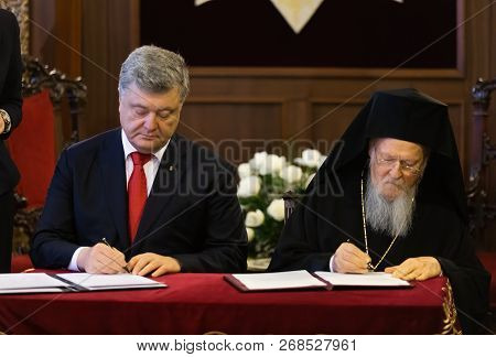 Ecumenical Patriarch Bartholomew And Pesitent Of Ukraine Petro Poroshenko