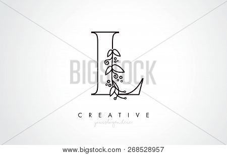 L Letter Logo With Organic Monogram Plant Leafs Detail And Circle Design. Creative Letter Icon Logo.