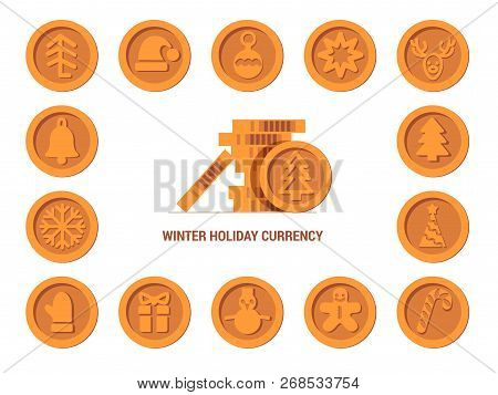 Santa Claus Crypto Currency Coins Christmas Winter New Year Holiday Bronze Set