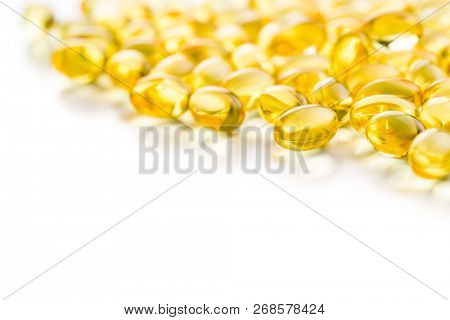 Omega 3 gel capsules. Fish oil pills. Healthy omega-3.