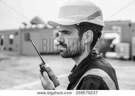 Marine Deck Officer Or Chief Mate On Deck Of Vessel Or Ship