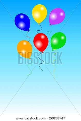 Sei palloncini colorati partito sul cielo azzurro (jpg)