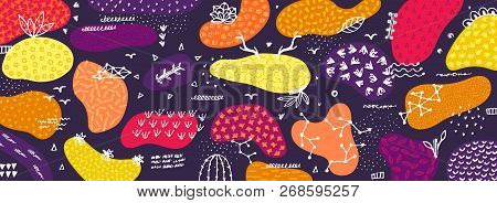 Vector Abstract Creative Background With Hand Drawn Elements And Different Textured Shapes. Freehand