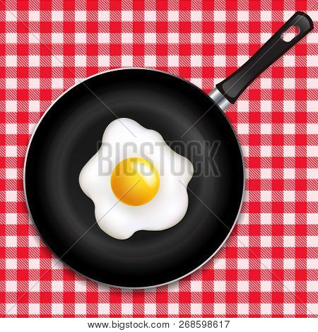 Red And White Ingham Tablecloth With Fried Eggs 
