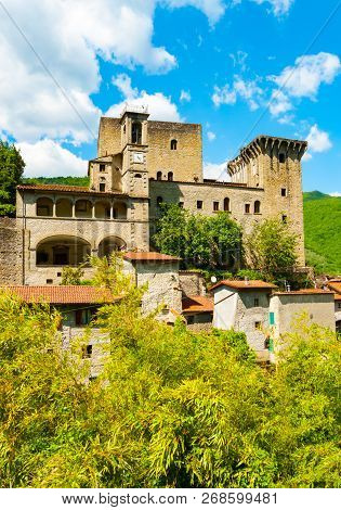 Vertical View Of Castello Della Verrucola In Fivizzano, Massa E Carrara, Tuscany, Italy
